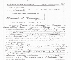 Part of the Heirs at Law form for Alexander Barclay's Estate